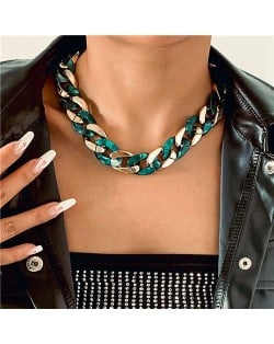 U.S. Fashion Wholesale Jewelry Punk Style Hollow-out Chain Bold Weaving Two-toned Chunky Necklace - Green