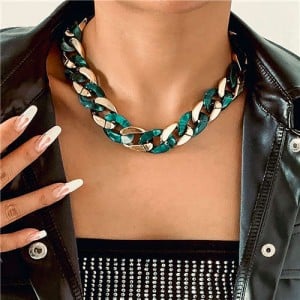 U.S. Fashion Wholesale Jewelry Punk Style Hollow-out Chain Bold Weaving Two-toned Chunky Necklace - Green