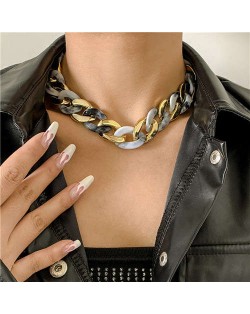 U.S. Fashion Wholesale Jewelry Punk Style Hollow-out Chain Bold Weaving Two-toned Chunky Necklace - Gray