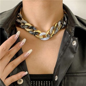 U.S. Fashion Wholesale Jewelry Punk Style Hollow-out Chain Bold Weaving Two-toned Chunky Necklace - Gray