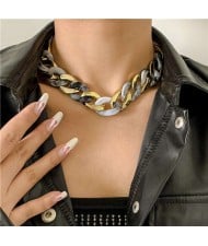 U.S. Fashion Wholesale Jewelry Punk Style Hollow-out Chain Bold Weaving Two-toned Chunky Necklace - Gray