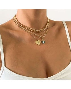 Heart Shape Angel Pendant Multi-layer Chain Fashion Women Wholesale Jewelry Necklace - Golden