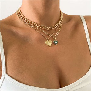 Heart Shape Angel Pendant Multi-layer Chain Fashion Women Wholesale Jewelry Necklace - Golden