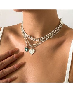 Heart Shape Angel Pendant Multi-layer Chain Fashion Women Wholesale Jewelry Necklace - Silver