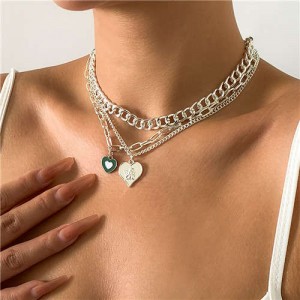 Heart Shape Angel Pendant Multi-layer Chain Fashion Women Wholesale Jewelry Necklace - Silver