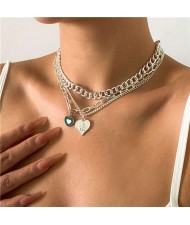 Heart Shape Angel Pendant Multi-layer Chain Fashion Women Wholesale Jewelry Necklace - Silver