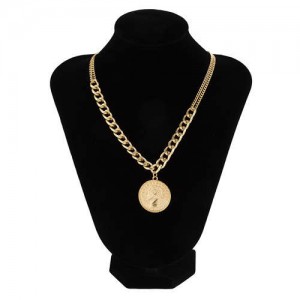 Vintage Ethnic Style Propitious Portrait Pendant Women Statement Necklace - Golden