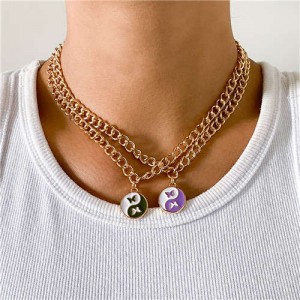 Metal Chains Chinese Traditional Pattern Butterfly Pendants Women Oil-spot Glazed Wholesale Necklace - Color 1