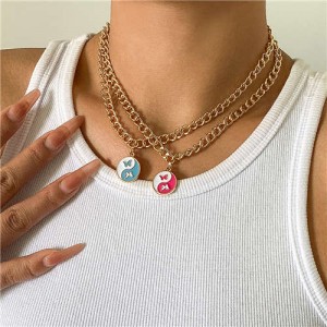 Metal Chains Chinese Traditional Pattern Butterfly Pendants Women Oil-spot Glazed Wholesale Necklace - Color 2
