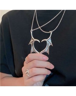 Wholesale Creative Beast Wings Heart Shape Dual Layers Design Fashion Popular Statement Necklace