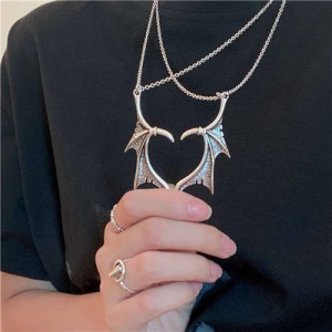Wholesale Creative Beast Wings Heart Shape Dual Layers Design Fashion Popular Statement Necklace