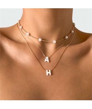 Artificial Pearl Alphabets Multi-layer Vintage Design Women Elegant Wholesale Necklace
