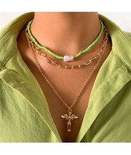 Vintage Ethnic Style Beads Angel Pendant Triple Layers Women Wholesale Necklace