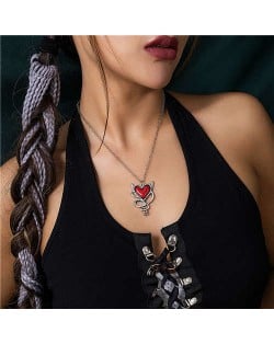 Red Heart Shape Pendant Punk Style Women Alloy Fashion Wholesale Necklace