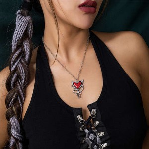 Red Heart Shape Pendant Punk Style Women Alloy Fashion Wholesale Necklace