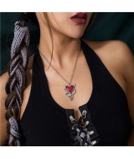 Red Heart Shape Pendant Punk Style Women Alloy Fashion Wholesale Necklace