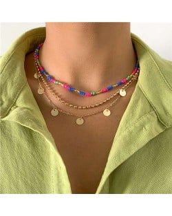 Colorful Beads Weaving Multi-layer Bohemian Fashion Women Wholesale Costume Necklace