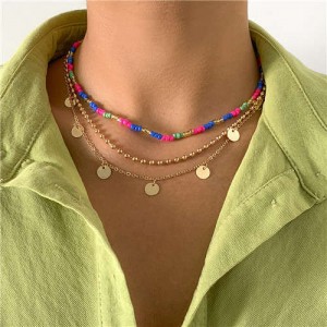 Colorful Beads Weaving Multi-layer Bohemian Fashion Women Wholesale Costume Necklace