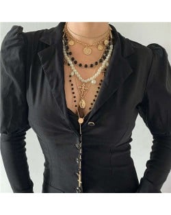 French Court Style Artificial Pearl Multiple Elements Assorted Combo Women Long Wholesale Necklace