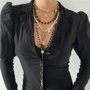 French Court Style Artificial Pearl Multiple Elements Assorted Combo Women Long Wholesale Necklace