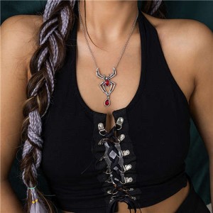 Halloween Jewelry Wholesale Three-dimensional Spider Modeling Women Statement Necklace - Red