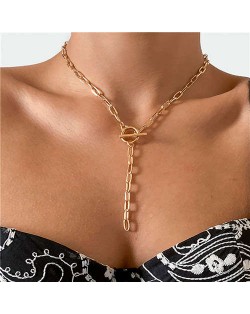 Wholesale Jewelry Punk Style Chain Tassel Simple Design Geometric Hollow-out Long Necklace - Golden