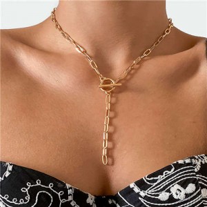 Wholesale Jewelry Punk Style Chain Tassel Simple Design Geometric Hollow-out Long Necklace - Golden