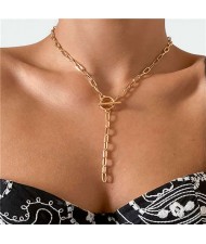 Wholesale Jewelry Punk Style Chain Tassel Simple Design Geometric Hollow-out Long Necklace - Golden