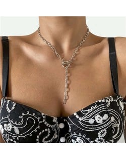 Wholesale Jewelry Punk Style Chain Tassel Simple Design Geometric Hollow-out Long Necklace - Silver