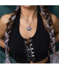 Halloween Theme Skull Star Stripe Three-dimensional Design Women Short Wholesale Costume Necklace - Black