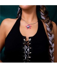 Halloween Theme Skull Star Stripe Three-dimensional Design Women Short Wholesale Costume Necklace - Pink