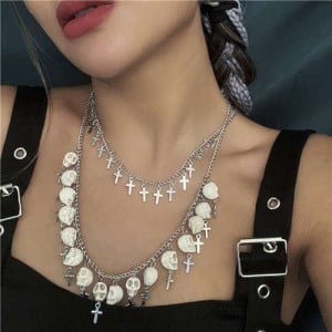Skeleton and Cross Pendant Bold Punk Style Women Wholesale Halloween Necklace