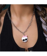 Cute Three-dimensional Bow-knot Embellished Skull Design Halloween Fashion Women Necklace