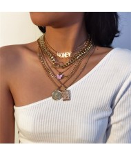Rhinestone Inlaid Butterfly Pendant Multi-layer Chain Boutique Fashion Women Necklace - Golden