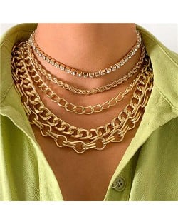 Snake Bone Chain Multi-layer Mixed Chain Design Hip-hop Fashion Women Alloy Wholesale Necklace