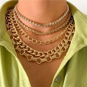 Snake Bone Chain Multi-layer Mixed Chain Design Hip-hop Fashion Women Alloy Wholesale Necklace