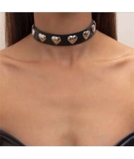 Heart Shape Embellished Leather High Fashion Women Wholesale Choker Necklace