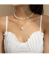 Baroque Style Wholesale Jewelry Oval Artificial Pearl Gem Embellished Women Elegant Choker Necklace - Gold and Champagne