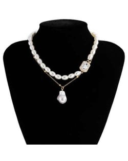Baroque Style Wholesale Jewelry Oval Artificial Pearl Gem Embellished Women Elegant Choker Necklace - Gold and White