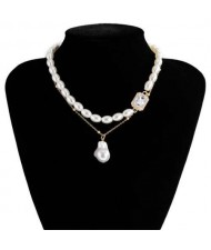 Baroque Style Wholesale Jewelry Oval Artificial Pearl Gem Embellished Women Elegant Choker Necklace - Gold and White