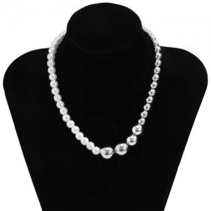 Punk Style Wholesale Jewelry Round Beads and Artificial Pearl Combo Design Women Costume Necklace