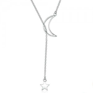 Pentagram and Moon Combo Design Korean Style Wholesale 925 Sterling Silver Necklace