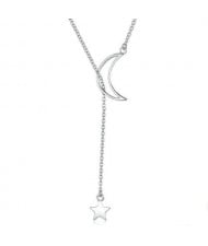 Pentagram and Moon Combo Design Korean Style Wholesale 925 Sterling Silver Necklace