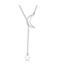 Pentagram and Moon Combo Design Korean Style Wholesale 925 Sterling Silver Necklace