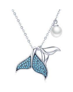 Noble Glistening Mermaid Tail Inlaid Pearl Classic Design Wholesale 925 Sterling Silver Necklace