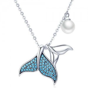 Noble Glistening Mermaid Tail Inlaid Pearl Classic Design Wholesale 925 Sterling Silver Necklace