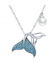 Noble Glistening Mermaid Tail Inlaid Pearl Classic Design Wholesale 925 Sterling Silver Necklace