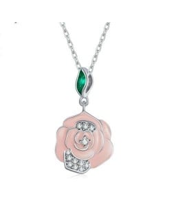 Pink Rose Cubic Zirconia Inlaid High Fashion Wholesale 925 Sterling Silver Jewelry Women Necklace