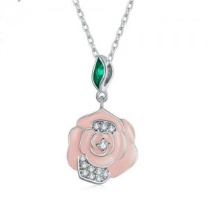 Pink Rose Cubic Zirconia Inlaid High Fashion Wholesale 925 Sterling Silver Jewelry Women Necklace