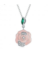 Pink Rose Cubic Zirconia Inlaid High Fashion Wholesale 925 Sterling Silver Jewelry Women Necklace